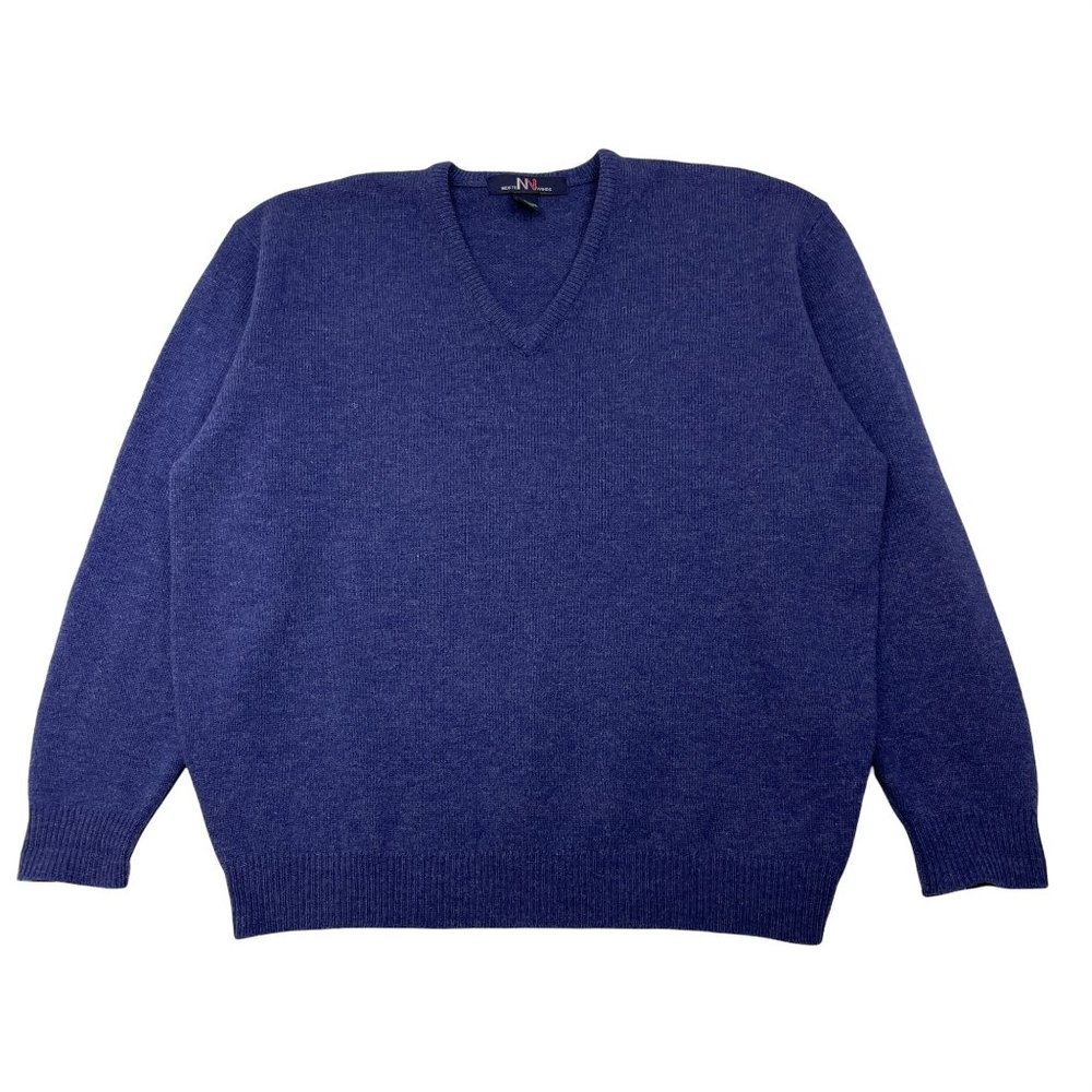 North Winds Mens Vintage 100% Lambs Wool V Neck Sweater Size L Blue Jumper - Picture 1 of 9